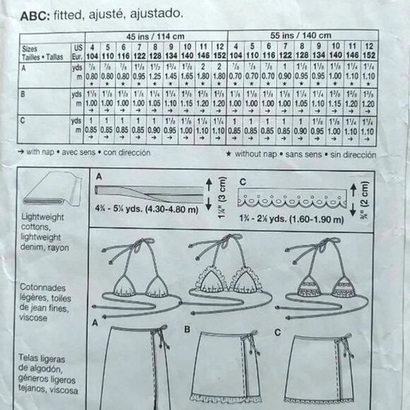 Burda 9739 Girls Bikini Top & Wrap Skirt knee 2 lengths size 4-12 - Picture 2 of 2